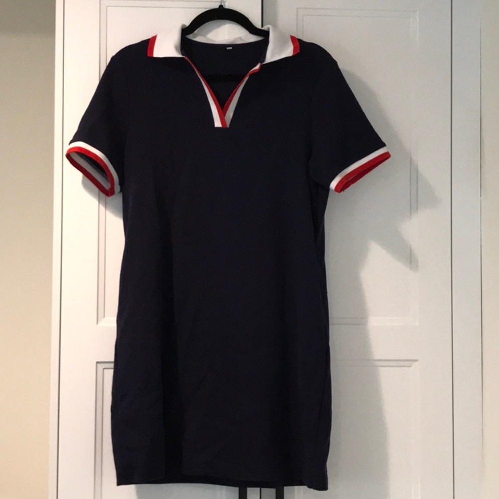 Navy Polo Dress with Red and White Trim